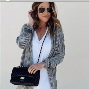 Abercrombie Fitch cardigan coat wool herringbone gray white